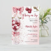 Coquette Cherry op Top Bow Cocktail Vrijgezellenfe Kaart (Staand voorkant)