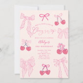 Coquette Cherry op Top Bow Verjaardagsfeest Kaart (Voorkant)