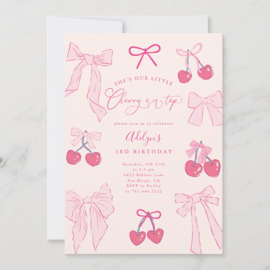 Coquette Cherry op Top Bow Verjaardagsfeest Kaart (Voorkant)