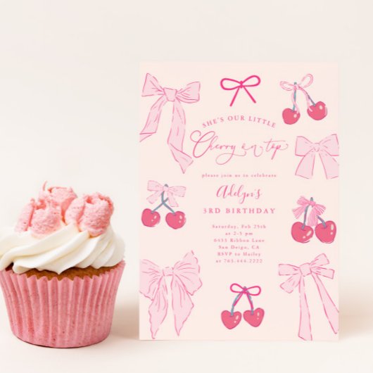 Coquette Cherry op Top Bow Verjaardagsfeest Kaart