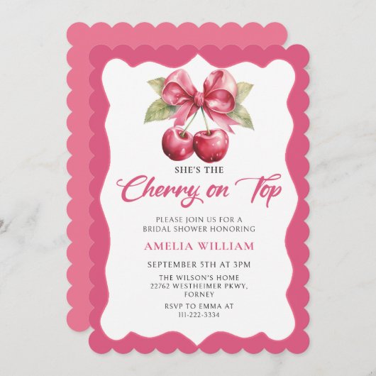 Coquette Cherry op Top Bruids Douche Uitnodiging (Voorkant / Achterkant)