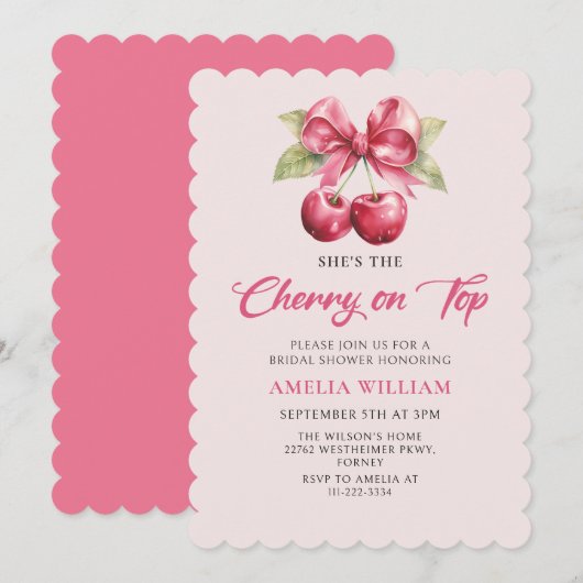 Coquette Cherry op Top Bruids Douche Uitnodiging (Voorkant / Achterkant)