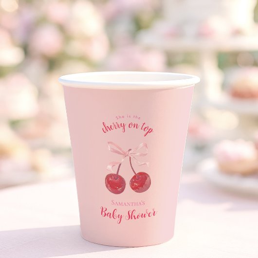 Coquette Cherry op Top Cake Baby shower Papieren Bekers