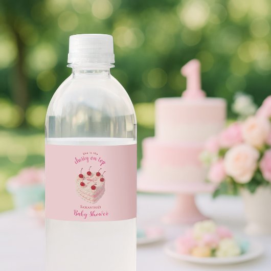 Coquette Cherry op Top Cake Baby shower Waterfles Etiket