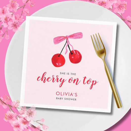 Coquette Cherry op Top Girls Baby shower Servet