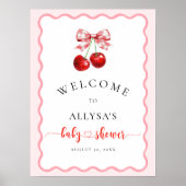 Coquette Cherry op Top Wavy Baby shower Welkom Poster (Voorkant)