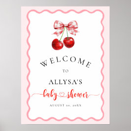 Coquette Cherry op Top Wavy Baby shower Welkom Poster
