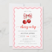 Coquette Cherry Op Top Wavy Cherry Baby shower Kaart (Voorkant)