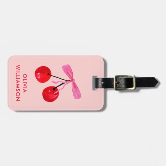 Coquette Cherry & Pink Bow Bagagelabel (Voorkant horizontaal)