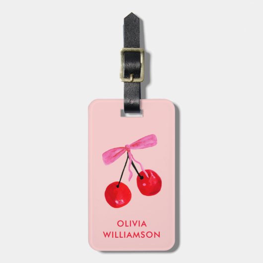 Coquette Cherry & Pink Bow Bagagelabel (Voorkant verticaal)