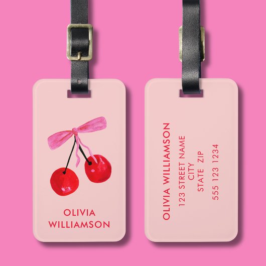 Coquette Cherry & Pink Bow Bagagelabel