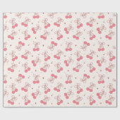 Coquette Cherry Pink Bow Girly Wrapping Paper Roll Cadeaupapier (Vlak)