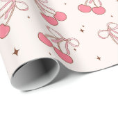 Coquette Cherry Pink Bow Girly Wrapping Paper Roll Cadeaupapier (Rol Hoek)