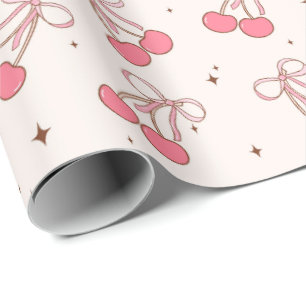 Coquette Cherry Pink Bow Girly Wrapping Paper Roll Cadeaupapier