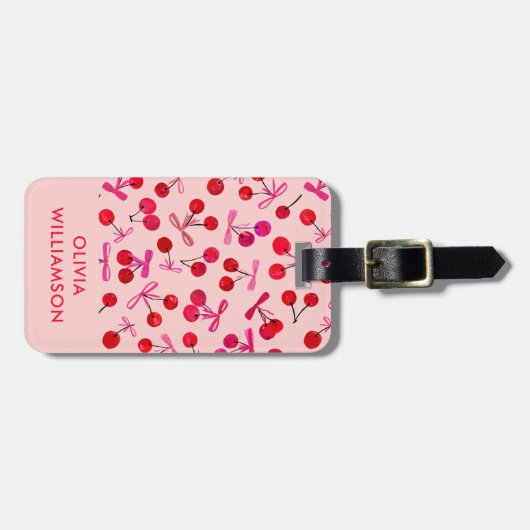 Coquette Cherry & Pink Bow patroon Bagagelabel (Voorkant horizontaal)