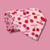 Coquette Cherry & Pink Bow patroon Stropdas
