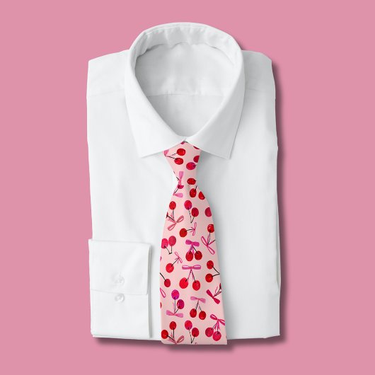 Coquette Cherry & Pink Bow patroon Stropdas