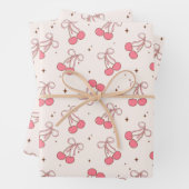 Coquette Cherry Pink Bow Wrapping Paper Sheet Set (In situ)