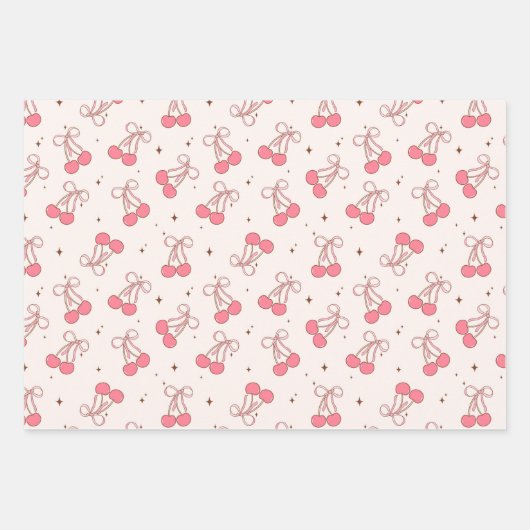 Coquette Cherry Pink Bow Wrapping Paper Sheet Set (Voorkant)