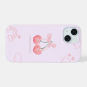 Coquette Cherry Schattige Roze Bow iPhone 15 Case (Achterkant horizontaal)