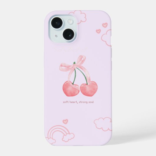 Coquette Cherry Schattige Roze Bow iPhone 15 Case (Achterkant)