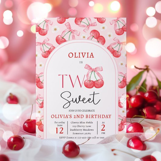 Coquette Cherry Twee Lief 2e Verjaardagsfeest Kaart