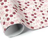 Coquette Cherry Wrapping Paper Pink Bow Aesthetic  Cadeaupapier (Rol Hoek)