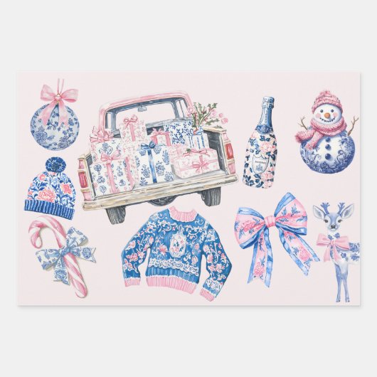 Coquette Chinoiserie Kerstillustraties Inpakpapier Vel (Voorkant 3)