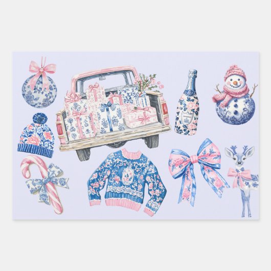 Coquette Chinoiserie Kerstillustraties Inpakpapier Vel (Voorkant 2)