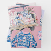 Coquette Chinoiserie Kerstillustraties Inpakpapier Vel (In situ)