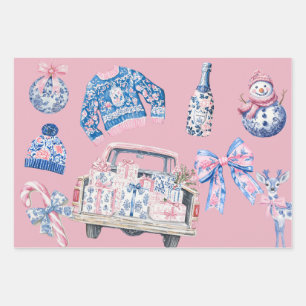 Coquette Chinoiserie Kerstillustraties Inpakpapier Vel