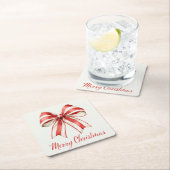 Coquette Christmas Bow Rood Wit Candy Cane Stripe Kartonnen Onderzetters (Insitu)