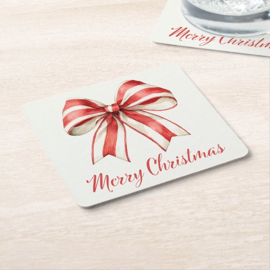 Coquette Christmas Bow Rood Wit Candy Cane Stripe Kartonnen Onderzetters (Schuin)