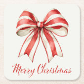 Coquette Christmas Bow Rood Wit Candy Cane Stripe Kartonnen Onderzetters (Voorkant)