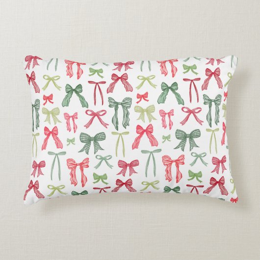Coquette Christmas Bows Pillow Sleeve Red Green Accent Kussen (Voorkant)