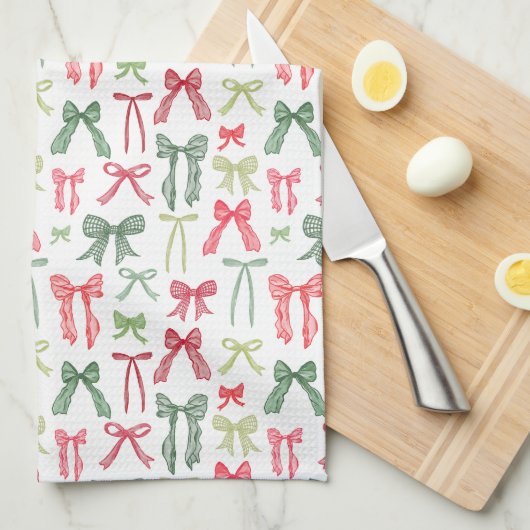 Coquette Christmas Bows Red Green Kitchen Towels Theedoek (Quarter Fold)