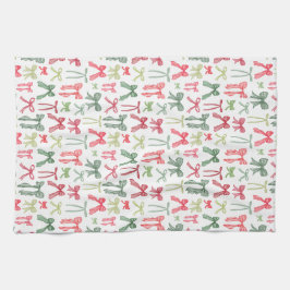 Coquette Christmas Bows Red Green Kitchen Towels Theedoek