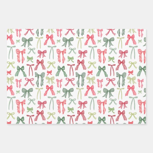 Coquette Christmas Bows Wrapping Paper – Red & Gre (Voorkant 2)