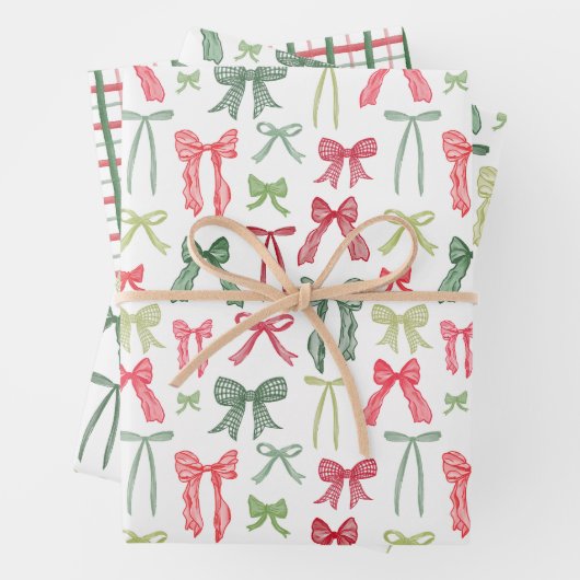 Coquette Christmas Bows Wrapping Paper Red & Green (In situ)