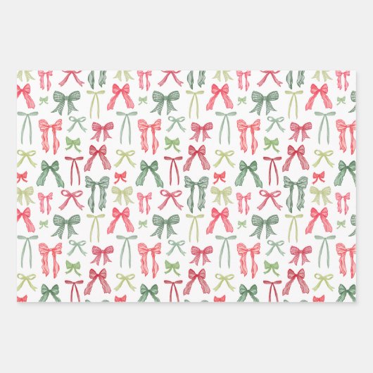 Coquette Christmas Bows Wrapping Paper Red & Green (Voorkant)