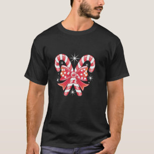 Coquette Christmas Candy Canes Bow Girls T-shirt