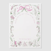 Coquette Christmas Familie Foto Roze Groene Doodle Vellum Uitnodigingen (Voorkant)