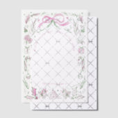 Coquette Christmas Familie Foto Roze Groene Doodle Vellum Uitnodigingen (Offset (Uitnodiging))