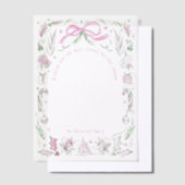 Coquette Christmas Familie Foto Roze Groene Doodle Vellum Uitnodigingen (Offset)