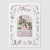 Coquette Christmas Familie Foto Roze Groene Doodle Vellum Uitnodigingen (Voorkant)