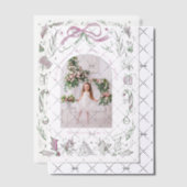 Coquette Christmas Familie Foto Roze Groene Doodle Vellum Uitnodigingen (Offset (Uitnodiging))