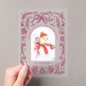 Coquette Christmas Family Foto Rood Roze Doodle Acryl Uitnodigingen (Insitu (Draagbaar))