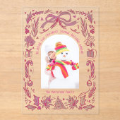 Coquette Christmas Family Foto Rood Roze Doodle Acryl Uitnodigingen (Voorkant)