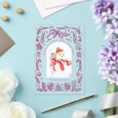 Coquette Christmas Family Foto Rood Roze Doodle Acryl Uitnodigingen (Insitu (Huwelijk))