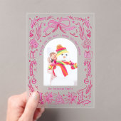 Coquette Christmas Family Foto Rood Roze Doodle Acryl Uitnodigingen (Insitu (Draagbaar))